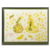 Lot 874  Large Scale Biomorphic Surrealist Mixed Media Composition on Deckle Edged Paper Framed Under Glass