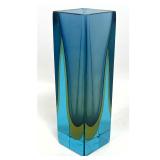 Lot 884  Mid Century Modern Sommerso Murano Art Glass Vase Tapered Square Form Blue and Yellow