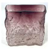 Lot 885  Blomqvist Liepukka textured amethyst art glass rectangular vase. Signed.