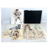 Lot 889  Large portfolio of vintage charcoal figurative drawings.