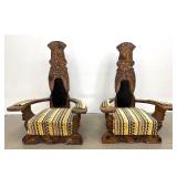 Lot 913  Pair Large WITCO Throne Chairs. Large Scale Hand Carved Tiki Throne Armchairs Mesoamerican Style