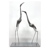 Lot 914  Pr Mid Century Modern C. Jere Polished Aluminum Sculpture of Two Cranes. Black Plinth Base with Refl