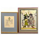 Lot 931  2pcs Wolfgang Petrick Hausfrauen I color lithograph and N. Landz Stille Blume I etching. Both signed