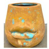Lot 933  Large Terracotta Sculptural Lip Planter with Distressed Polychrome Finish