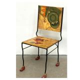 Lot 940  Whimsical Trompe Loeil Side Chair. Wrought Iron Side Chair with Polychrome Painted Low Relief Panels