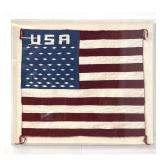 Lot 942  Dine Navajo Pictorial Weaving American Flag Motif with USA and Diamond Stars. Framed.