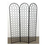 Lot 945  3 Panel Wrought Iron Folding Floor Screen with Circular Geometric Openwork Arched Top