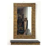 Lot 947  2pc Gilt Wood Gesso Console Set. Rectangular Wall Mirror and Matching Slate Top Wall Mounted Console