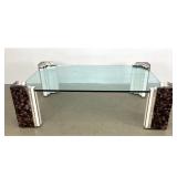 Lot 949  Postmodern Tessellated Stone and Glass Coffee Table. Four Stepped Corner Legs composed of three diff