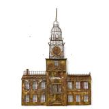 Lot 950  Large Brutalist Torch Cut Metal Independence Hall Wall Sculpture. Heat Tinted Mixed Media.