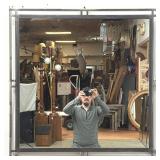 Lot 956  Large Industrial Modernist Welded Square Tube Steel Wall Mirror with Floating Geometric Frame