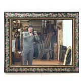 Lot 957  Large Antique Eglomise Floral Border Wall Mirror with Gilded Rope Twist and Black Painted Wood Frame