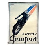 Lot 960  MOTOS PEUGEOT Advertising Poster. A speeding motorcycle with dramatic blue and red speed streaks rep