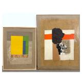 Lot 966  2pc PHILLIP RITZENBERG Contemporary Mixed Media Art. Collage with book page, Colored paper, etc. Eac