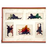 Lot 975  5 Silkscreened Images Framed Together. Colored Multiple Prints of same silhouette figural image. Art