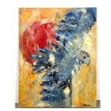 Lot 979  Omin Expressionist oil painting on canvas Abstract Modern. Bird in flight.