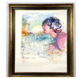 Lot 983  Artist Signed Mixed Media Portrait Painting. Coastal sunset landscape profile. Signed and dated 2003