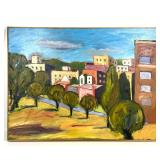 Lot 984  Large Urban Cityscape Oil Painting on Fredrix Artist Quality Canvas Signed ML