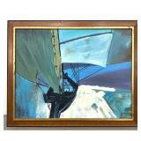 Lot 985  Mid Century Modern Nautical Abstract Painting. Unusual Perspective of Sailboat. In Gilt Lined Wooden