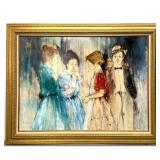 Lot 986  SUSAN SAHALL Mixed Media Painting. Depicting 4 Figures in Conversation. Signed. 