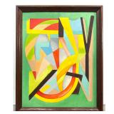 Lot 1002  M STEARK Acrylic Modern Geometric Abstract. Painting. Canvas Board. Bright Colorful Mid Century Pant
