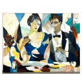 Lot 1008  Shu Leu Oil Painting on Canvas, Romantic Modernist Interior Scene with Figures and Sailboats, Signed