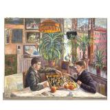 Lot 1010  Artist Signed Painting on Canvas. At Chess, signed and dated 1937.