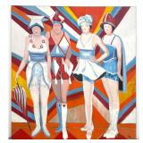 Lot 1012  Large Scale Norman Rubington Expressionist Oil Painting on Canvas Depicting 4 Pageant Figures in Swi