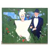Lot 1013  Large Norman Rubington Impasto Oil on Canvas Portrait of a Couple in a Landscape. Stylized Formal At