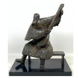 Lot 1030  Bronze Sculpture of Seated Musician Playing a Lute. Possibly Hebrew Jewish Origin. Artist s initials