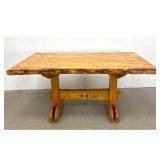 Lot 1038   PJ Spring Handcrafted Spalted Maple Trestle Table with Inlaid Bird Motif. Custom Studio Artist Made