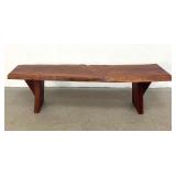 Lot 1039  PJ Spring Handcrafted Live Edge Cherry Bench with leaf Motif Inlays American studio Craftsman. 
