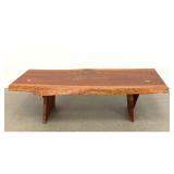 Lot 1040  PJ Spring Handcrafted Live Edge Cherry Bench with Bird Motif Inlays. American Studio Craftsman. 