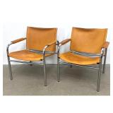 Lot 1041  80s Vintage Tord Bjorklund Bauhaus Klinte Leather Chrome Frame Arm Lounge Chairs