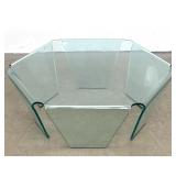 Lot 1044  Hexagonal Clear Slumped Glass Coffee Table. 6 Integrated Tapered Leg Sides. Contemporary Modernist. 