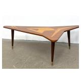 Lot 1048  Italian Modern Style Boomerang shaped Inlaid Coffee Table with Tapered Legs and Brass Ferrules