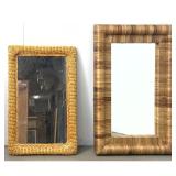 Lot 1050  2 Pc Rattan Grasscloth Wrapped Wall Mirror. Miami Modern Coastal style, wood backing.