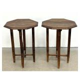Lot 1055  Pair of Dutch Arts and Crafts Stained Oak Octagonal Side Tables with Tapered Legs and Recessed Panel