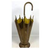 Lot 1057  Vintage Novelty Brass Umbrella Stand with Curved Handle and Fluted Body. Unsigned. Umbrella form.
