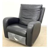 Lot 1065  Natuzzi Black Leather Swivel Glider Recliner Lounge Armchair with Manual Lever