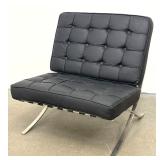 Lot 1066  Barcelona style Lounge Chair. Modernist Design. Black Vinyl Tufted Seat Cushion. Iconic style chrome