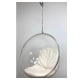 Lot 1071  Mid Century Modern style hanging clear acrylic Bubble Chair with polished steel rim. 