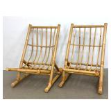 Lot 1082  Pair of Vintage Bamboo and Rattan Sling Style Lounge Chairs with Split Bamboo Slats
