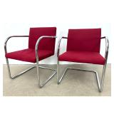 Lot 1087  Pair Mies Van Der Rohe BRNO Tubular Chairs Attributed to Knoll Original Red Upholstered Chrome Canti