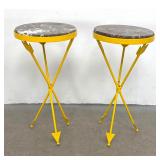 Lot 1093  Pair Iron and Marble Drink Stands with Arrow Tripod Base. Yellow finish.