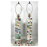 Lot 1101  Pair Tile Mosaic Skyscraper Lamps Multicolor, Vintage 1950s