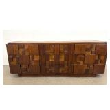 Lot 1106  Lane Staccato Brutalist Walnut 9 Drawer Lowboy Dresser Credenza Altavista Virginia