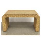 Lot 1107  Springer style Postmodern Waterfall Coffee Table. Chamfered Edges. Woven Faux Rattan Finish. Moderni