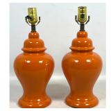 Lot 1114  Pair of Vibrant Orange Glazed Ceramic Ginger Jar Form Table Lamps.