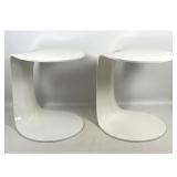 Lot 1115  Pair of MOROSO Italian Modernist C-Shaped Side Tables. High Gloss White Molded Plastic. Marked.
